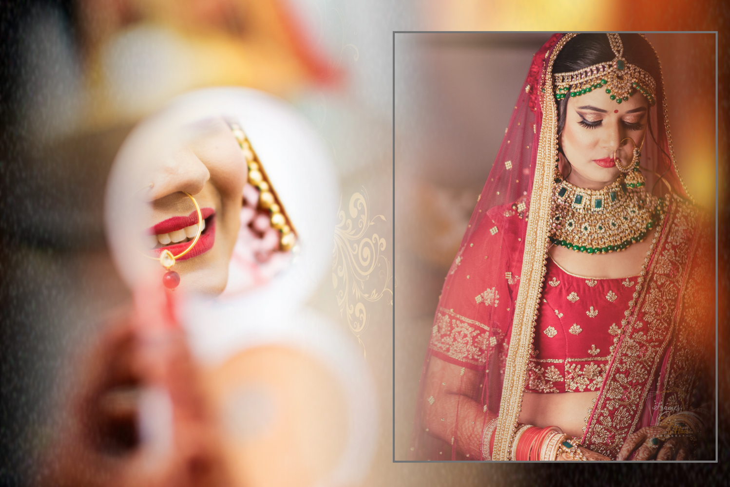 The Wedding Photographer And Bride In A Photo Framed With Gold On